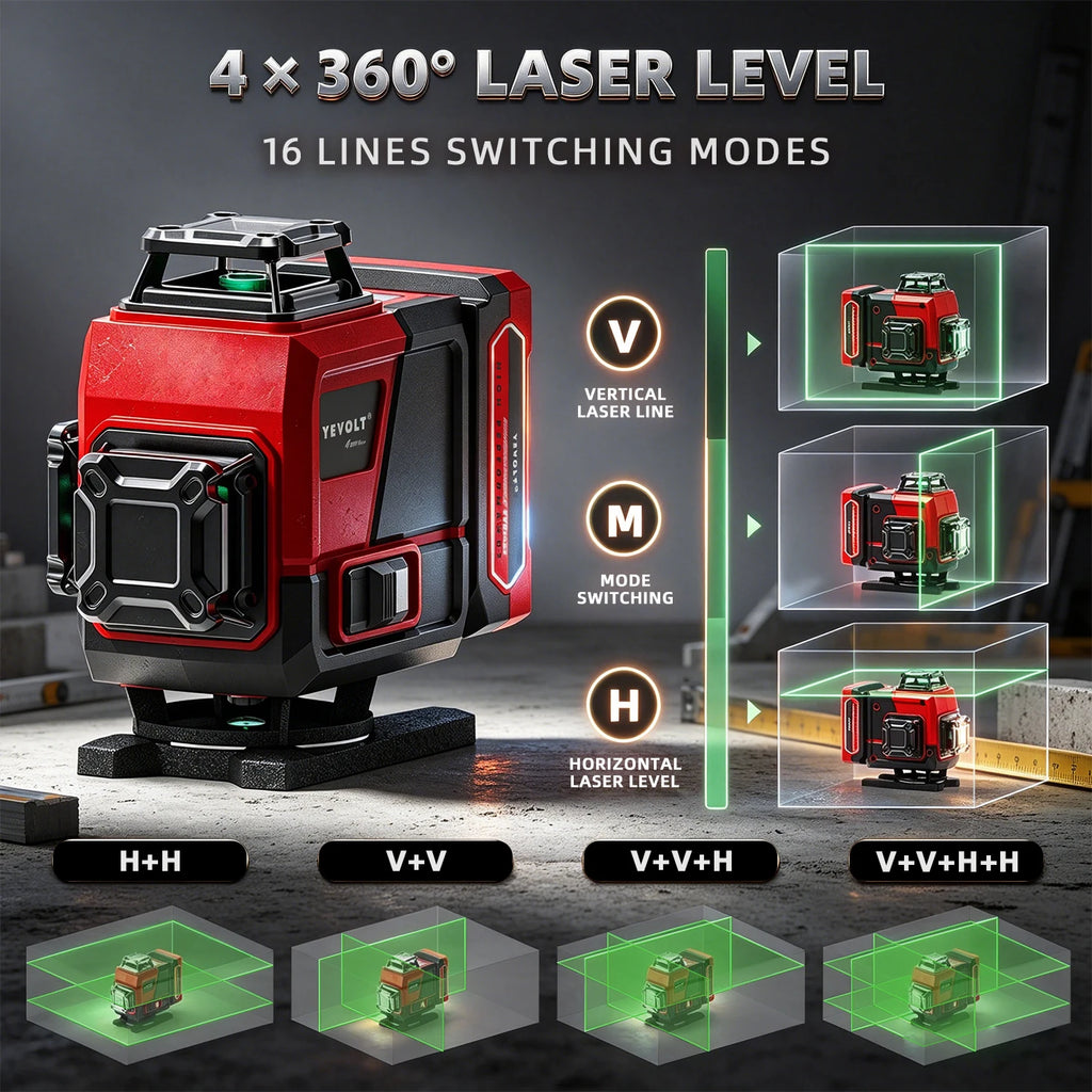Nivel láser profesional líneas verdes proyectadas en 360 grados