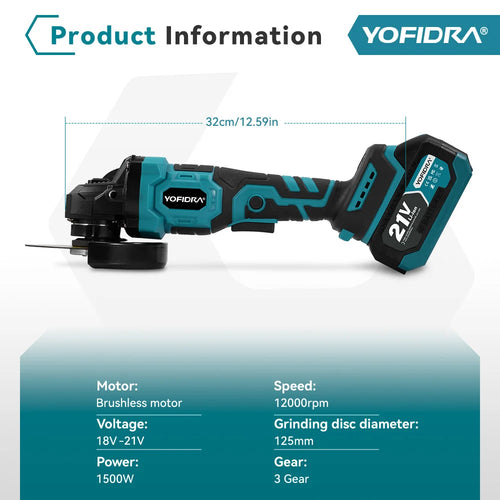 Amoladora angular YOFIDRA con batería y cargador