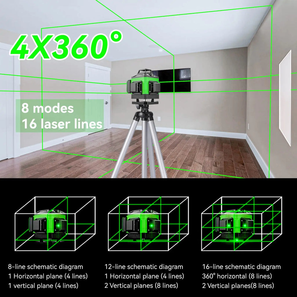 Nivel láser profesional líneas verdes proyectadas en 360 grados
